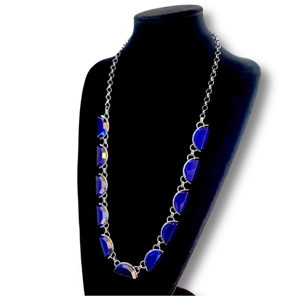 COLDWATER CREEK Vibrant Blue Glass Half Moon Long Silver Necklace NWT - Picture 3 of 10